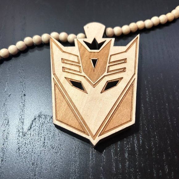 GoodWood NYC Transformers Decepticon Necklace Wooden Pendant Wooden Beaded - Picture 2 of 4